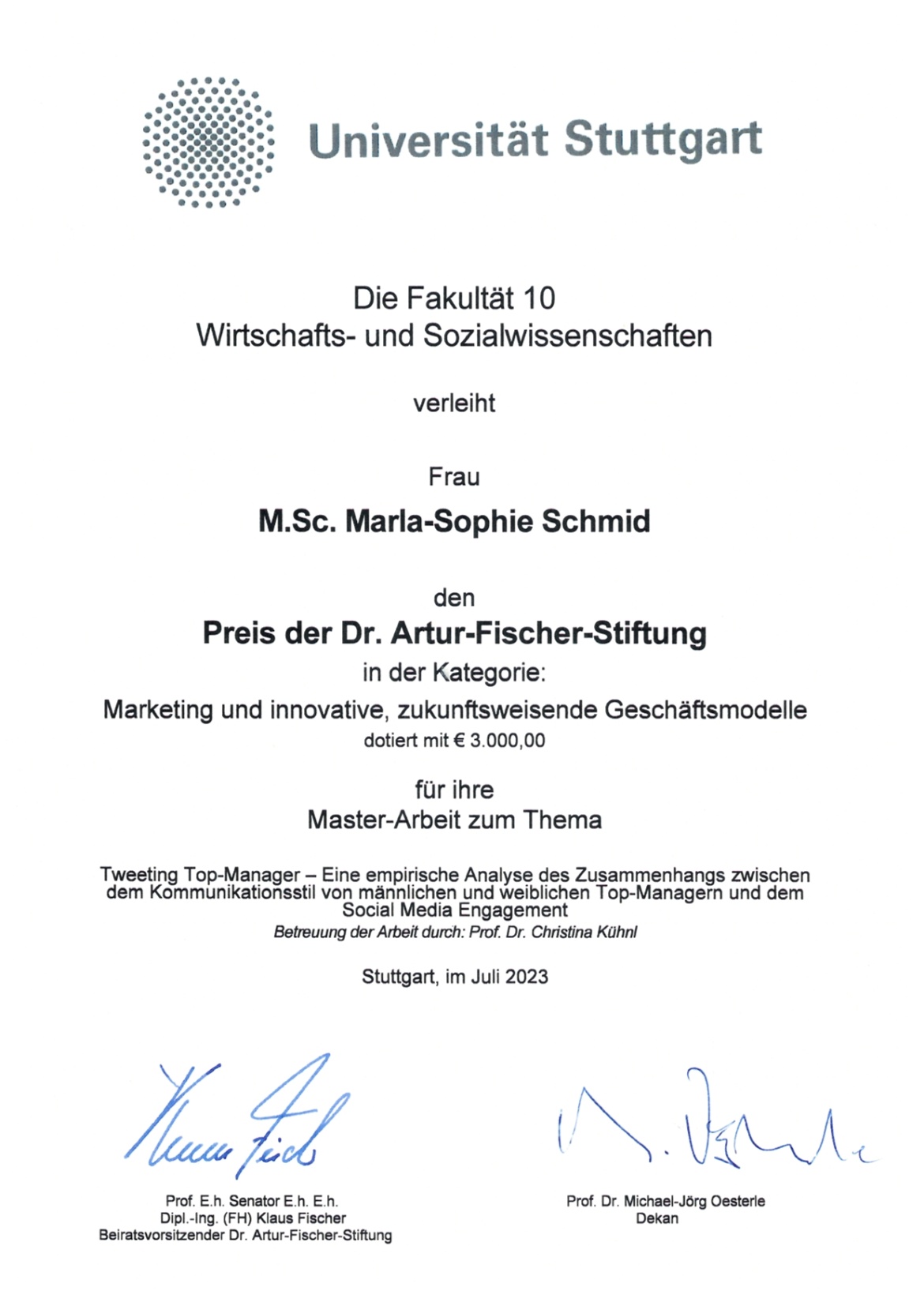 Artur-Fischer-Preis 2023, Preisträgerin Marla-Sophie Schmid